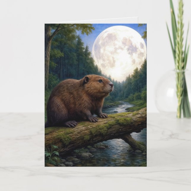 Cartão Lua de Castor de Aniversário (Frente)