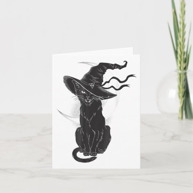 Cartão Lua de Chapéu de Bruxa Negra do Halloween (Frente)