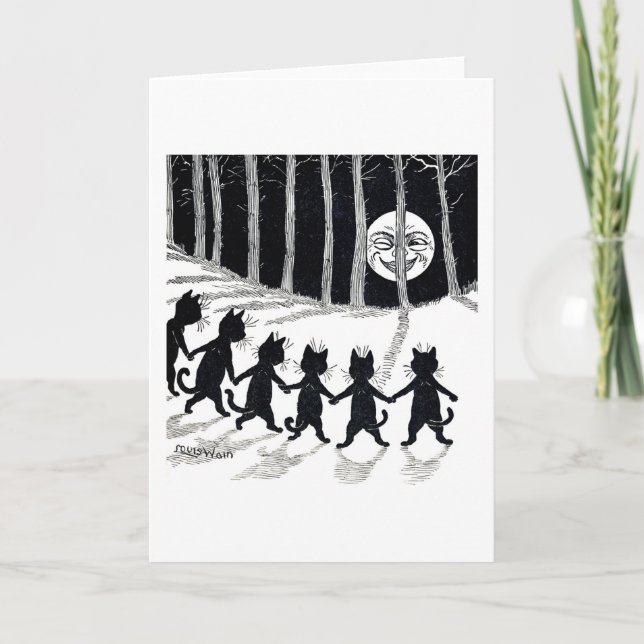 Cartão Lua de cheio e Gatos, Louis Wain (Frente)