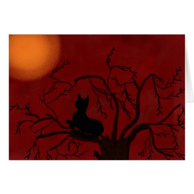 Cartão Lua de observação do gato preto (Frente Horizontal)