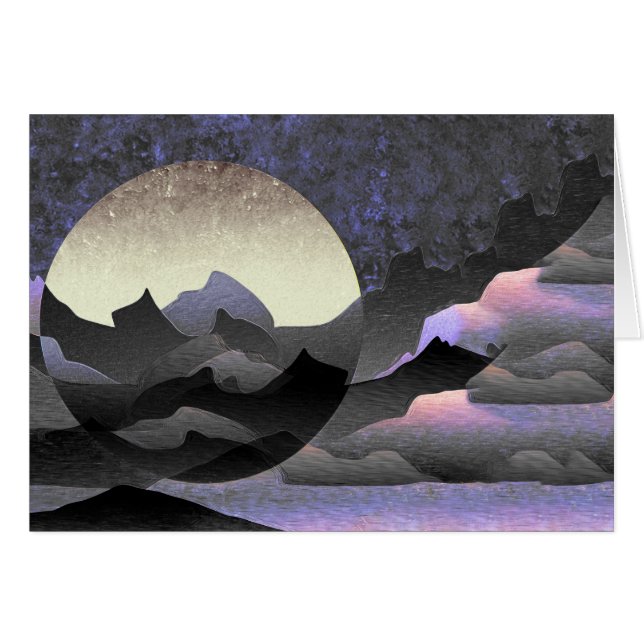 Cartão Lua e Montanhas Arte Abstrata Caprichosa (Frente Horizontal)
