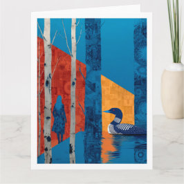 Cartão Lua em uma floresta de pássaros, North Woods