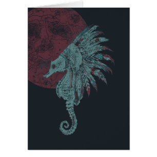 Cartão lua vermelha do cavalo marinho