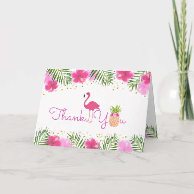 Cartão Luau Tropical 1rua Primeiro Aniversário Obrigado (Frente)