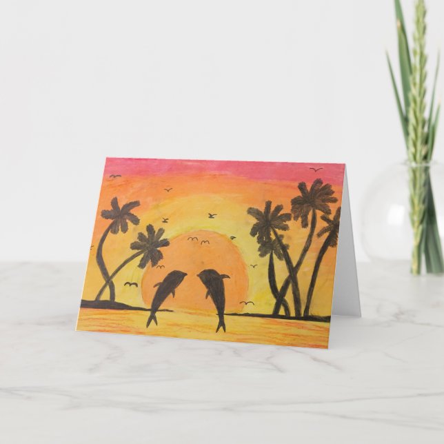 Cartão Lubrifique o desenho pastel de um por do sol e de (Frente)
