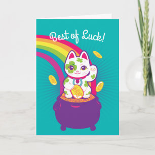 Cartão Lucky Cat Maneki Neko Good Luck Pot of Gold