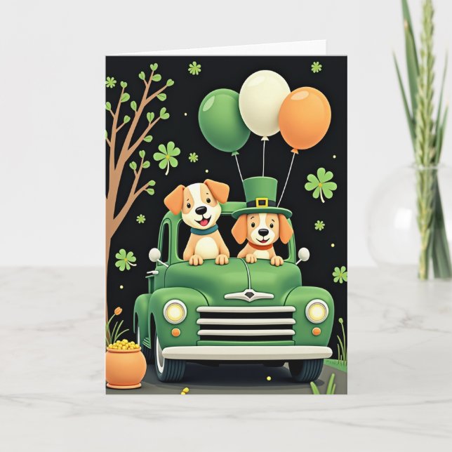 Cartão Lucky Dogs Truck Happy St Patricks Card (Frente)