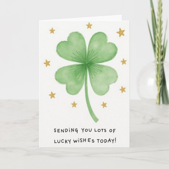 Cartão Lucky Four Leaf Clover Wishes Card (Frente)