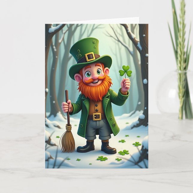 Cartão Lucky Leprechaun Winter Card (Frente)