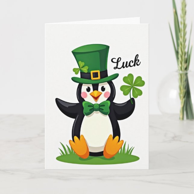 Cartão Lucky Penguin St Patricks Day Card (Frente)