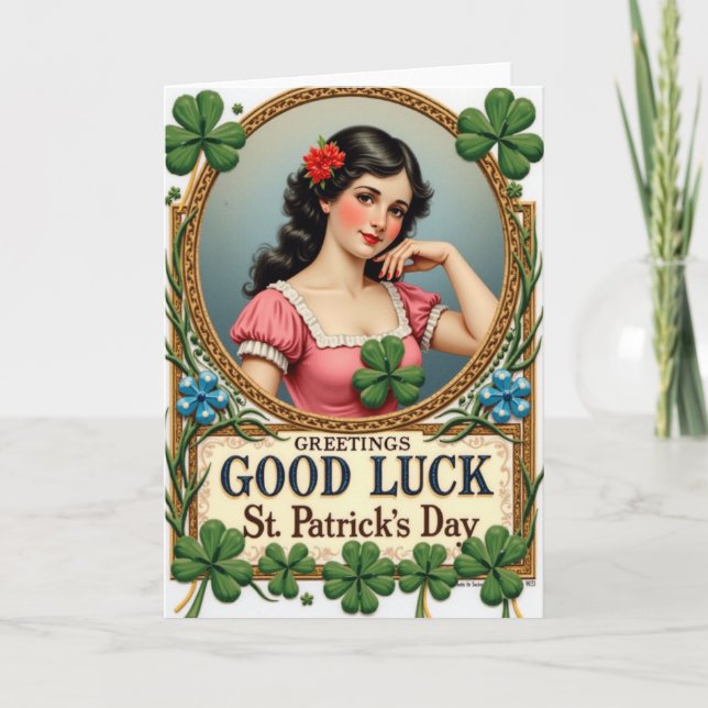 Cartão Lucky Vintage Greetings Day Card (Frente)