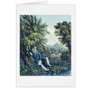 Cartão Ludwig van Beethoven por um rio (engravin colorido