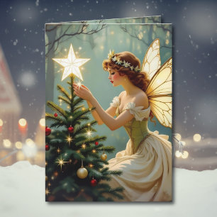 Cartão Lugar de Fada Vintage Estrela no Pinheiro de Natal