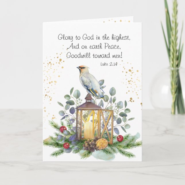 Cartão Luke 2:14 Glória a Deus no Natal Mais Alto (Frente)