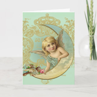 Cartão Luna Angel Greeting Card vintage costume art.
