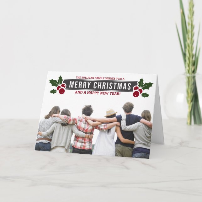 Cartão lunático da foto do feriado do azevinho (Frente)