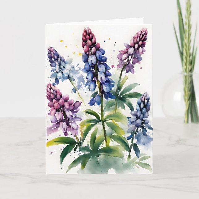 Cartão Lupin - Flores aquarela (Frente)