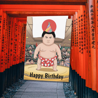 Cartão lutador de sumô no dohyo bandeira japonesa