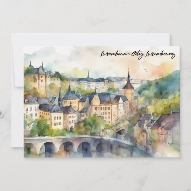 Cartão Luxembourg City Watercolor Painting Panorama View (Frente)