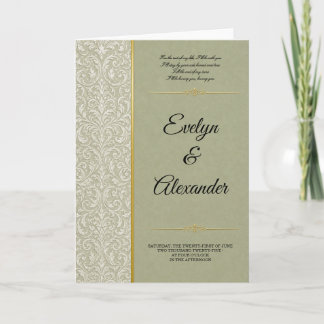 Cartão Luxo Casamento Verde Sage Damasco Dourado