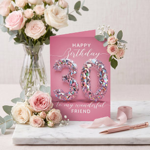 Cartão Luxuoso Diamante Rosa Brilhante Aniversário de 30
