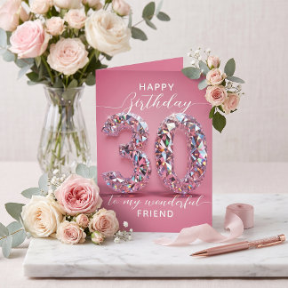 Cartão Luxuoso Diamante Rosa Brilhante Aniversário de 30