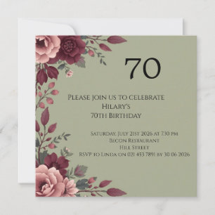 Cartão Luxuoso Floral Escuro Aniversário de 70 anos