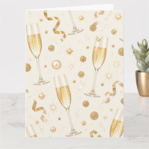 Cartão Luxuoso padrão de confete dourado Champagne   Eleg