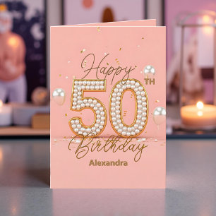 Cartão Luxurioso Pearte Suave, Rosa, e Dourado 50º Aniver