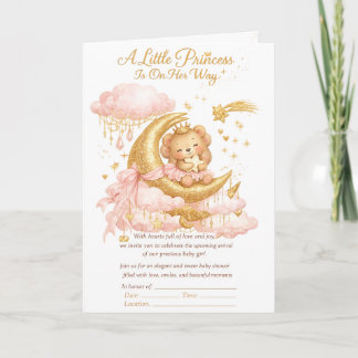 Cartão Luxury Baby Girl Shower Invitation Pink Gold Moon 