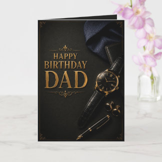 Cartão Luxury Black & Gold Watch & Fountain Pen Birthday