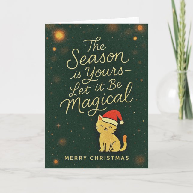 Cartão Luxury Cozy Santa Cat Christmas Card (Frente)