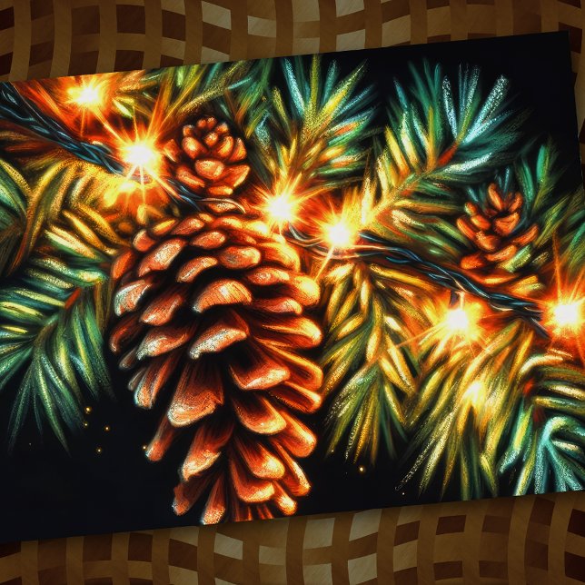 Cartão Luz de Natal com tema de Natal Pastel com Pinha (Criador carregado)