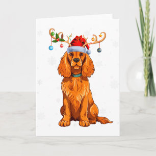 Cartão Luz de Natal Rena Chapéu de Papai Noel Er Spaniel