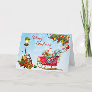 Cartão Luz de Rua Personalizada Feliz Natal & Trenó