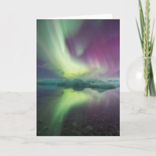 Cartão Luzes da Aurora na Lagoa   Jokulsarlon, Islândia