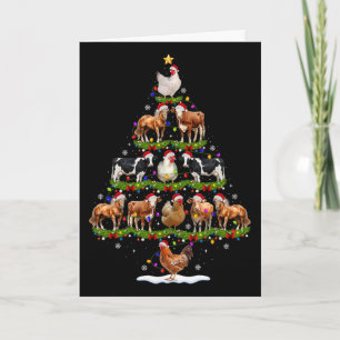 Cartão Luzes de árvore de Natal de animais galinha vaca c