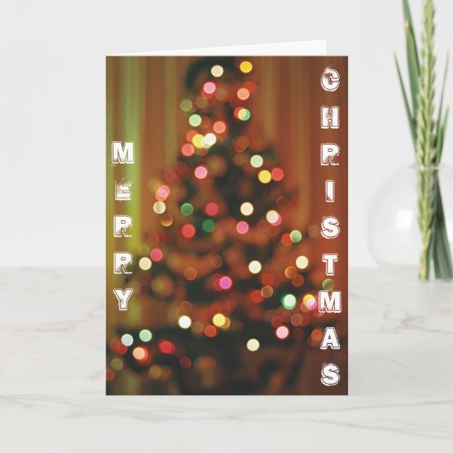 Cartão Luzes de árvore de Natal desfocadas (Frente)