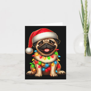 Cartão Luzes de árvore de Natal do cão Pug Santa Xmas Pij