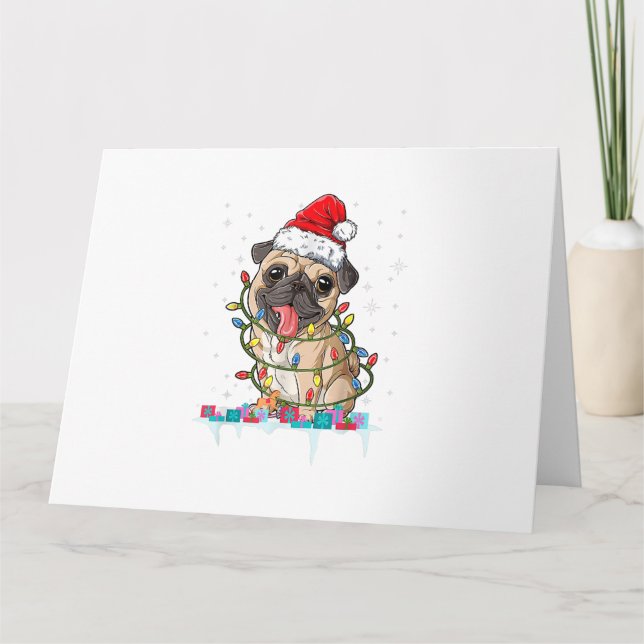 Cartão Luzes de árvore de Natal Pug Presente de Natal do  (Frente)