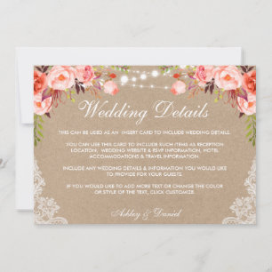 Cartão Luzes de Casamento Detalhes do Coral de rendas Kra