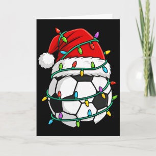 Cartão Luzes de Chapéu de Natal de Futebol do Papai Noel 