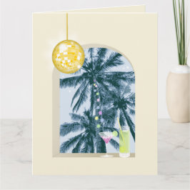 Cartão Luzes de festa Cocktails Disco Palmas em Amarelo