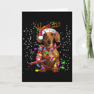 Cartão Luzes De Natal Dachshund Dog Santa Hat Scarf Para