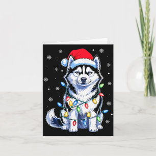 Cartão Luzes de Natal de Cachorro Husky Chapéu de Papai N