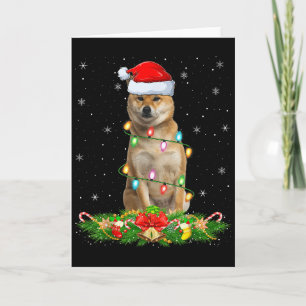 Cartão Luzes de Natal do Cão Shiba Inu Chapéu Divertido d