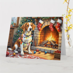 Cartão Luzes de Natal do Foxhound Inglês Americano