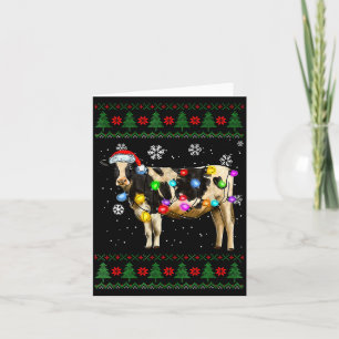 Cartão Luzes de Natal do Papai Noel Vaca Fofa Suéter de N
