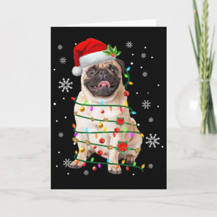 Cartão Luzes de Natal do Pug do Papai Noel Xmas Amante de