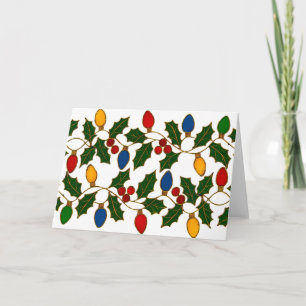 Cartão Luzes de Natal e Azevinho em Arte Cloisonne